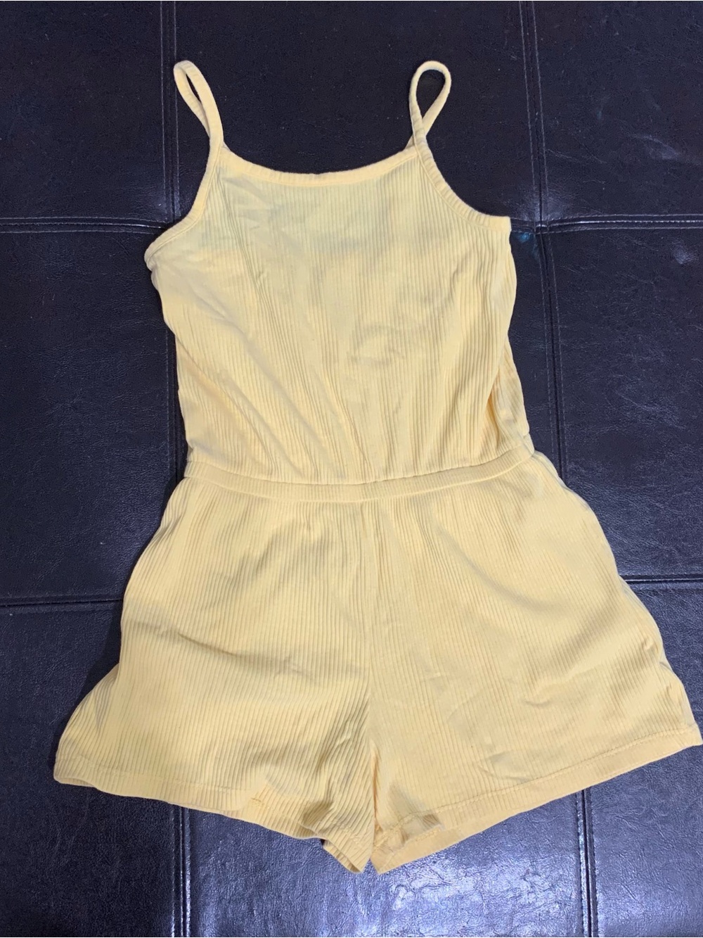🌈6/$10 Yellow Ribbed Girls' Spaghetti-Strap Romper